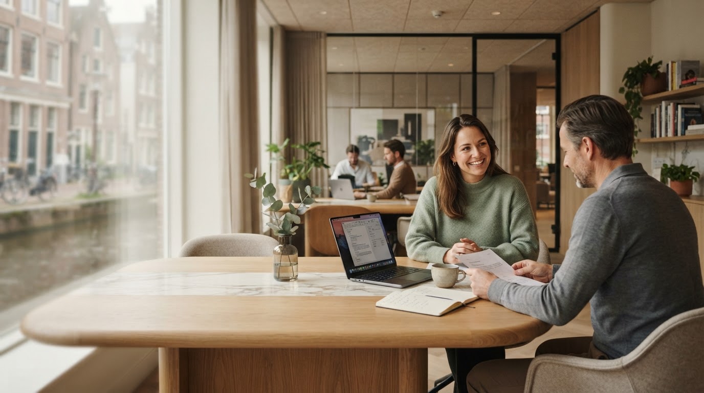 Marmer Winstiek AI-dashboard gebruikt door een investeerder onderweg